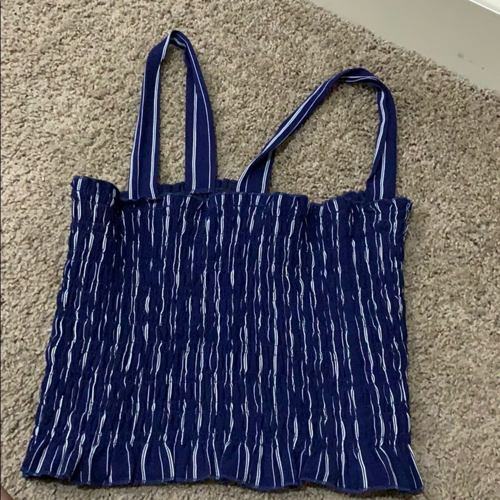 Navy and White Ruched top